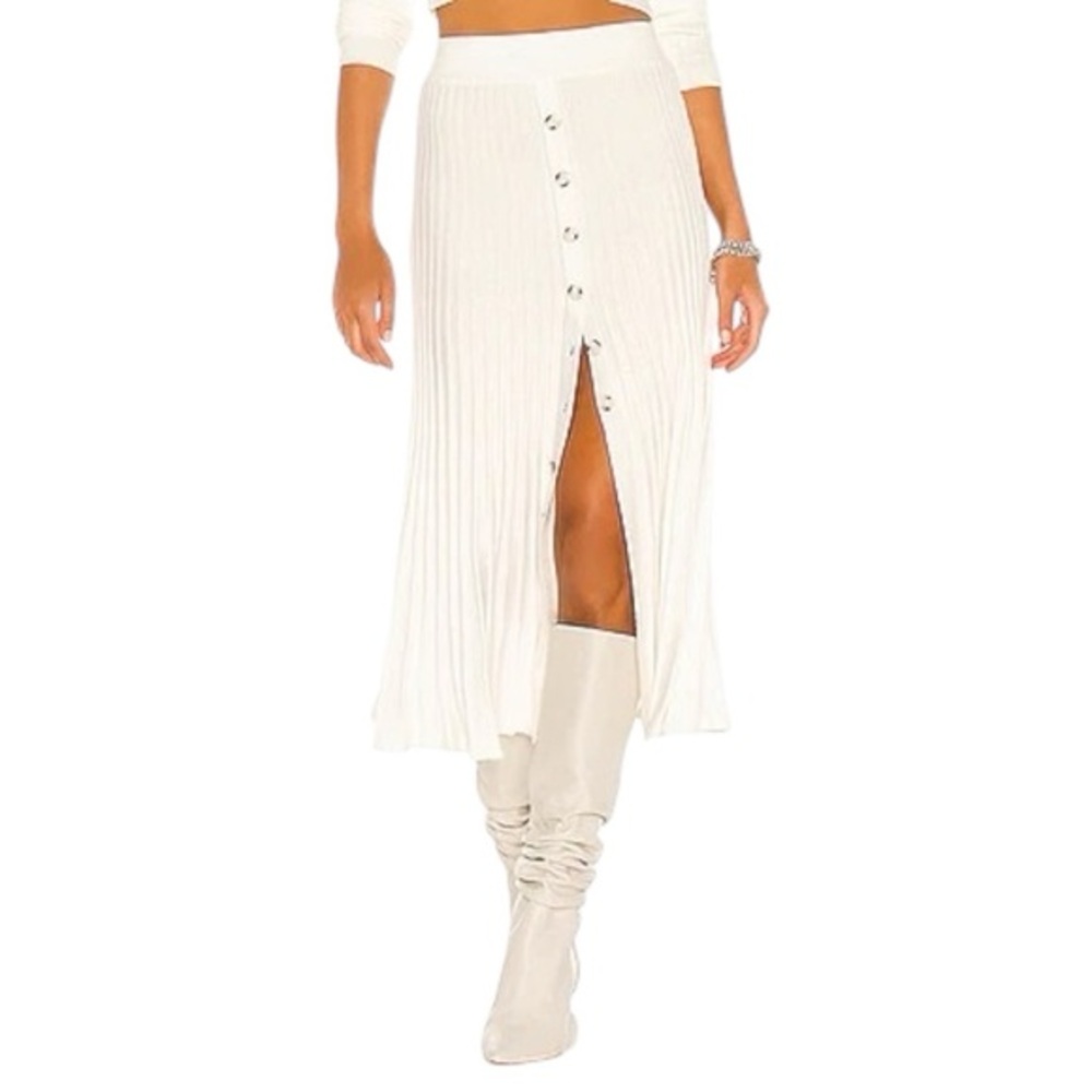Bardot Knit Pleated Button Front Midi Skirt Winter White NWT XS Revolve